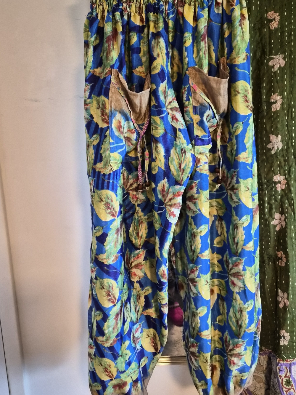 NWOT 100% Indian Silk Blue Floral Harem Bottoms